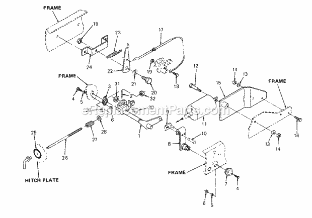 Implement Lift & Down Stop Rod Diagram and Parts List for 2084 836000-864500, 143-733-100, 144-733-100 Cub Cadet Lawn Tractor